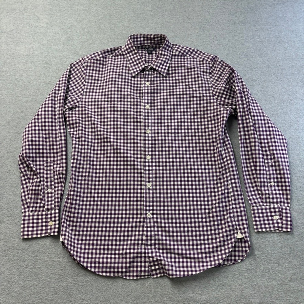 J.Crew Shirt Mens Medium Purple Button Down Gingham Plaid 120's 2-ply